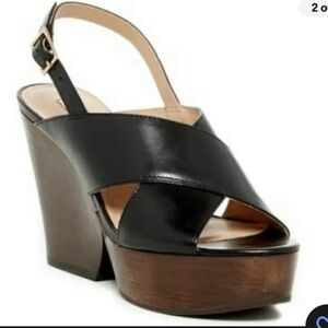 DIANE von Furstenberg Liberty Wedge Sandal  8.5 wooden‎ leather black